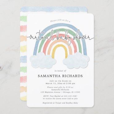 Virtual Baby Shower Rainbow watercolor pastels Invitation