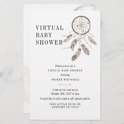 Virtual Boho Dream Catcher Baby Shower Invitation Stationery