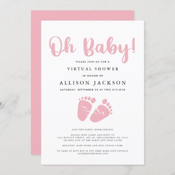 Virtual Oh Baby Girl Shower Pink Baby Feet Simple