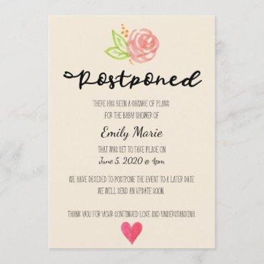 Water Color Rose Change of Plans Baby Shower Card