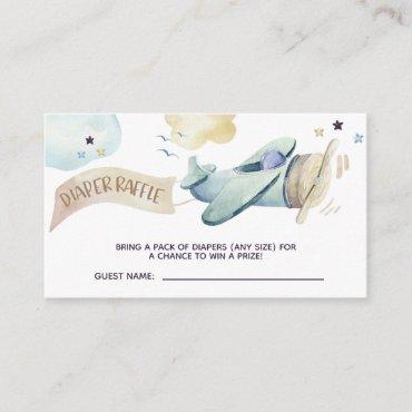 Watercolor Airplane Party in Blue Diaper Raffle Enclosure Card