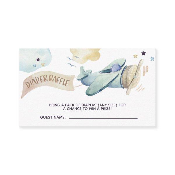 Watercolor Airplane Party in Blue Diaper Raffle Enclosure Card