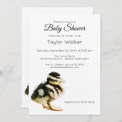 Watercolor Baby Duck  Baby Shower  Invitation