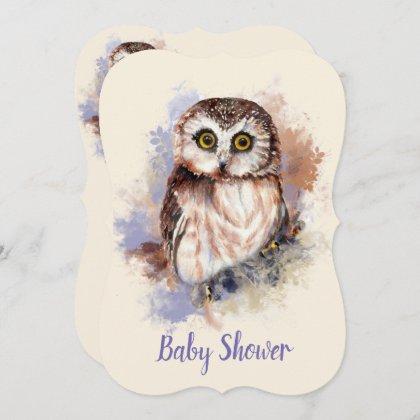 Watercolor Baby Owl Bird Baby Shower Invitation