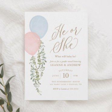 Watercolor Balloons Eucalyptus Gender Reveal