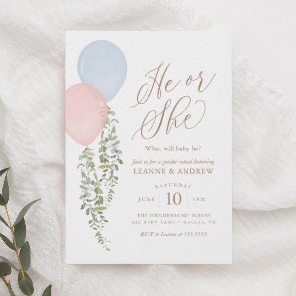 Watercolor Balloons Eucalyptus Gender Reveal