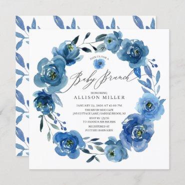 Watercolor Blue Flowers Baby Shower Brunch Invitation