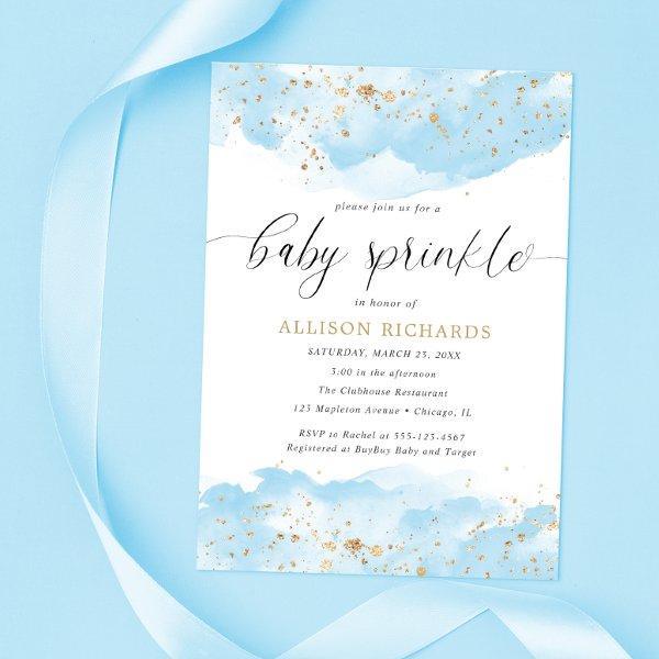 Watercolor blue gold glitter boy baby sprinkle