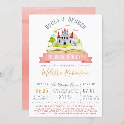 Watercolor Books & Brunch | Red Unisex Baby Shower Invitation