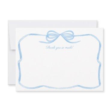 Watercolor Bow Something Blue Bridal Shower Thank You Card