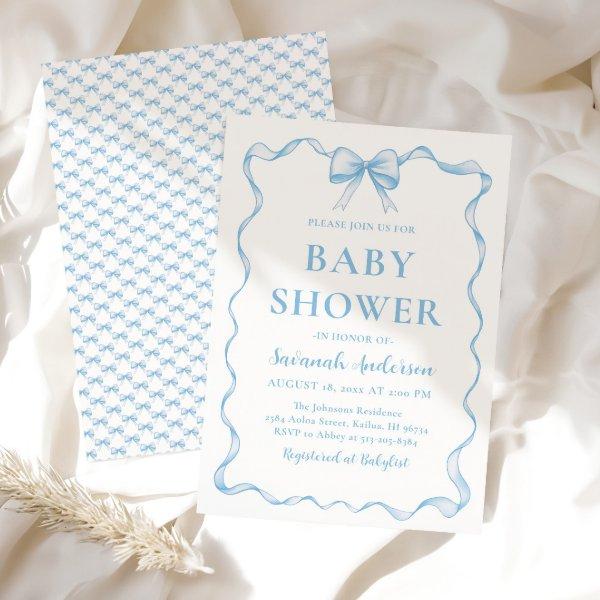 Watercolor Boy Ribbon Dusty Blue Bow