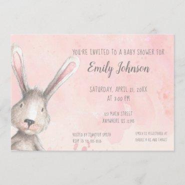 Watercolor Bunny Rabbit personalized baby shower Invitation