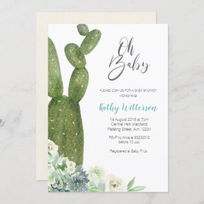 Watercolor Cactus Gender Neutral Baby Shower Invitation