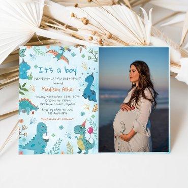 Watercolor Cute Dinosaur Boy Baby Shower Photo