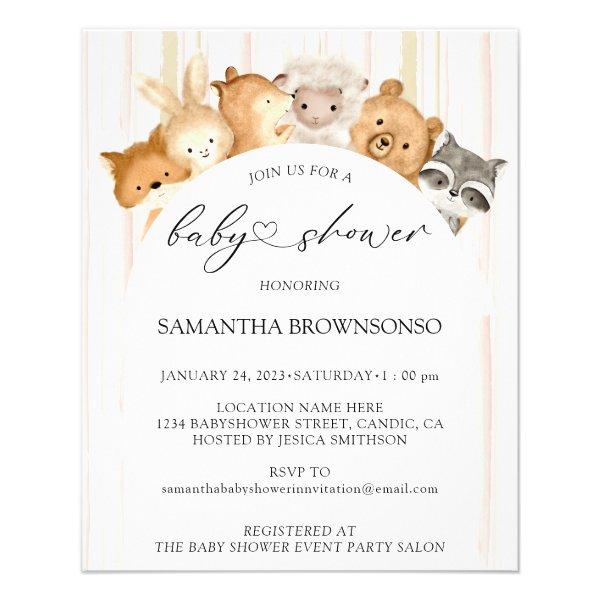 Watercolor Cute Forest Animals Baby Shower Budget Flyer