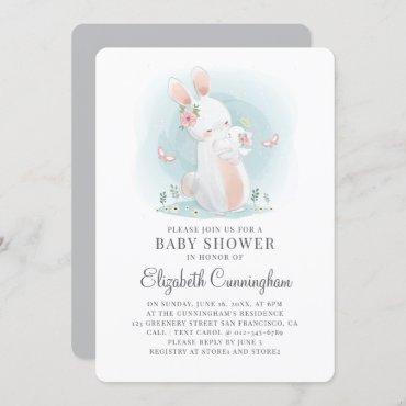 Watercolor Cute Mama Rabbit Baby Shower Invitation