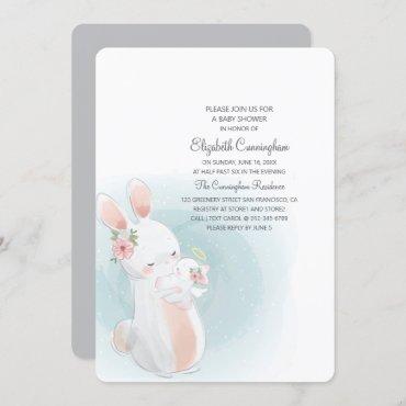 Watercolor Cute Mama Rabbit Baby Shower Invitation