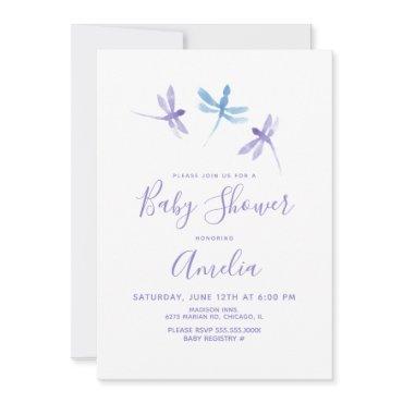 Watercolor Dragonfly  Purple Blue Baby Shower