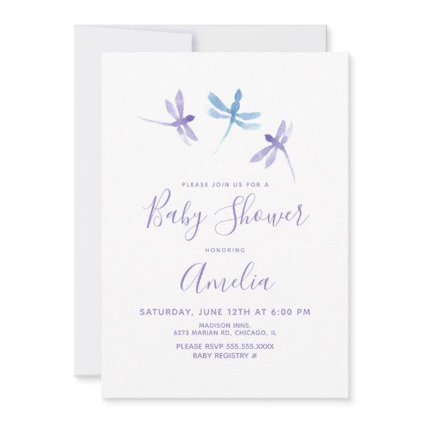 Watercolor Dragonfly  Purple Blue Baby Shower