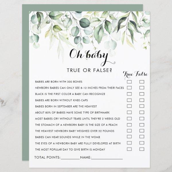 Watercolor Eucalyptus Greenery Oh Baby Shower Game