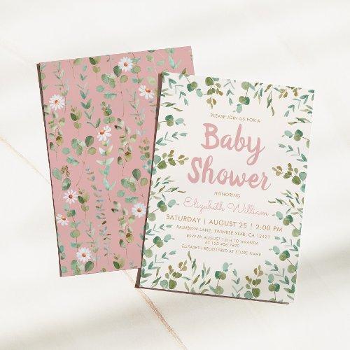 Watercolor Eucalyptus Leaves Girl Baby Shower
