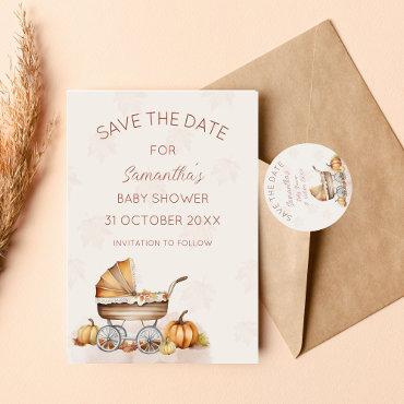 Watercolor Fall Pumpkin Baby Shower Save the Date