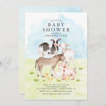 Watercolor Farm Animals Baby Shower Invitation