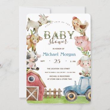 Watercolor Farm Tractor Stable Baby Shower