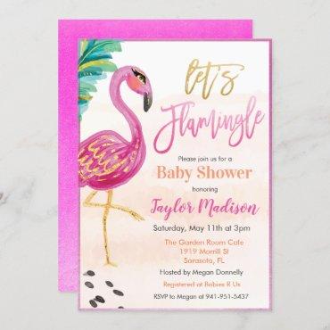 Watercolor Flamingo Baby Shower Invitation
