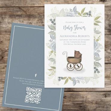 Watercolor Floral Baby Blue QR Code Social Media
