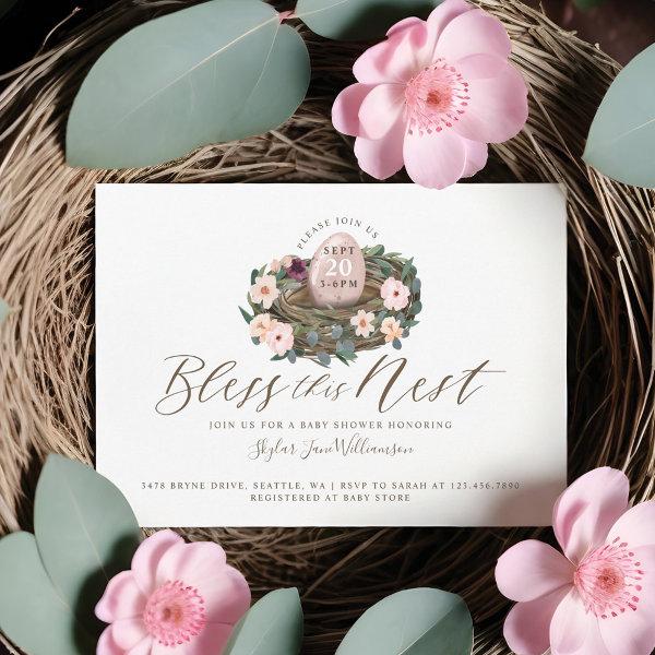 Watercolor Floral Baby Girl Bird Nest