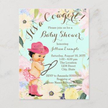 Watercolor Floral Cowgirl Baby Shower Invitation