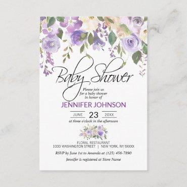 Watercolor Floral Lavender Purple Baby Shower Invitation