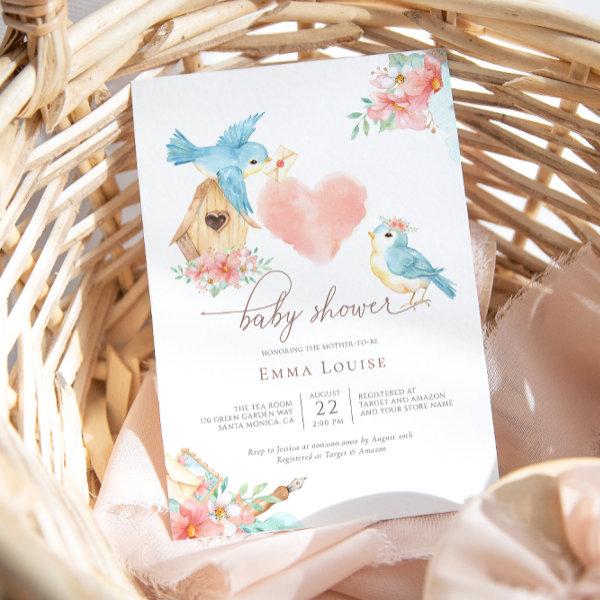 Watercolor Floral Little Birds Girl
