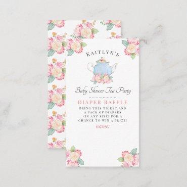 Watercolor Floral Tea Party | Baby Shower Diaper Enclosure Card