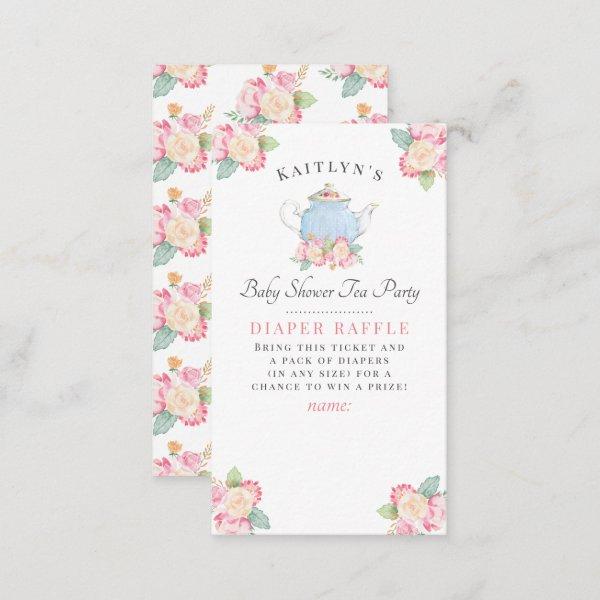 Watercolor Floral Tea Party | Baby Shower Diaper Enclosure Card