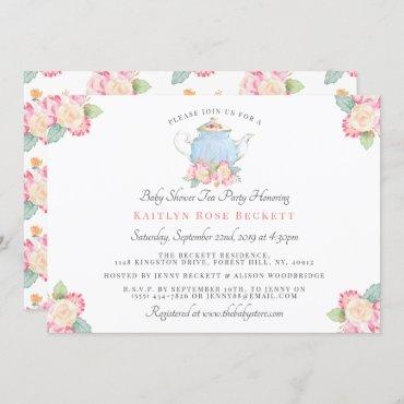Watercolor Floral Tea Party | Baby Shower Invitation