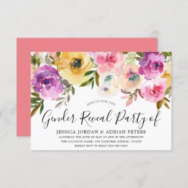 Watercolor Flowers Baby Shower Gender Reveal Party Invitation