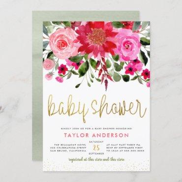 Watercolor Flowers Eucalyptus Greenery Baby Shower Invitation