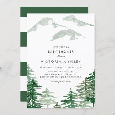 Watercolor Forest Winter Woodland Baby Shower Invitation