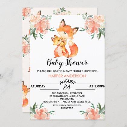 Watercolor Fox Baby Shower Invitation