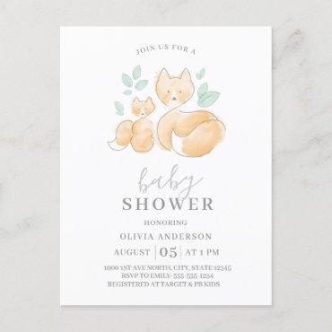 Watercolor Fox Family Baby Shower Invitation Postcard