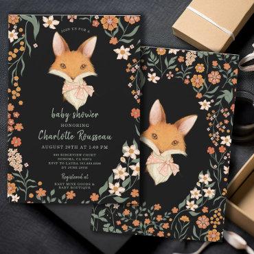 Watercolor Fox Floral Black Girl Baby Shower