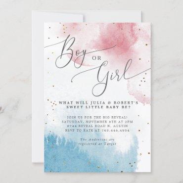 Watercolor Gender Reveal Party Boy or Girl  Invitation