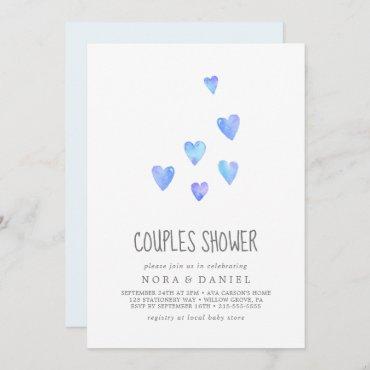 Watercolor Hearts Boy Couples Shower