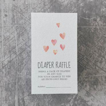Watercolor Hearts Girl Baby Shower Diaper Raffle Enclosure Card