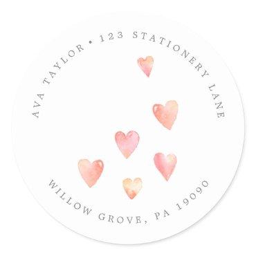 Watercolor Hearts Girl Circular Return Address Classic Round Sticker