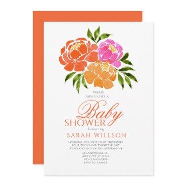 Watercolor Hot Pink Orange Floral