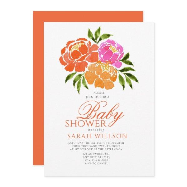 Watercolor Hot Pink Orange Floral