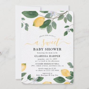 Watercolor Lemon & Greenery Sweet Baby Shower Invitation